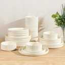 TheTerra Ceramic Dinnerware Sets for 8, 24 Pieces Porcelain Lightweight Plates and Bowls Sets, Scratch Resistant Dish Set, Oven & Microwave & Dishwasher Safe, Beige