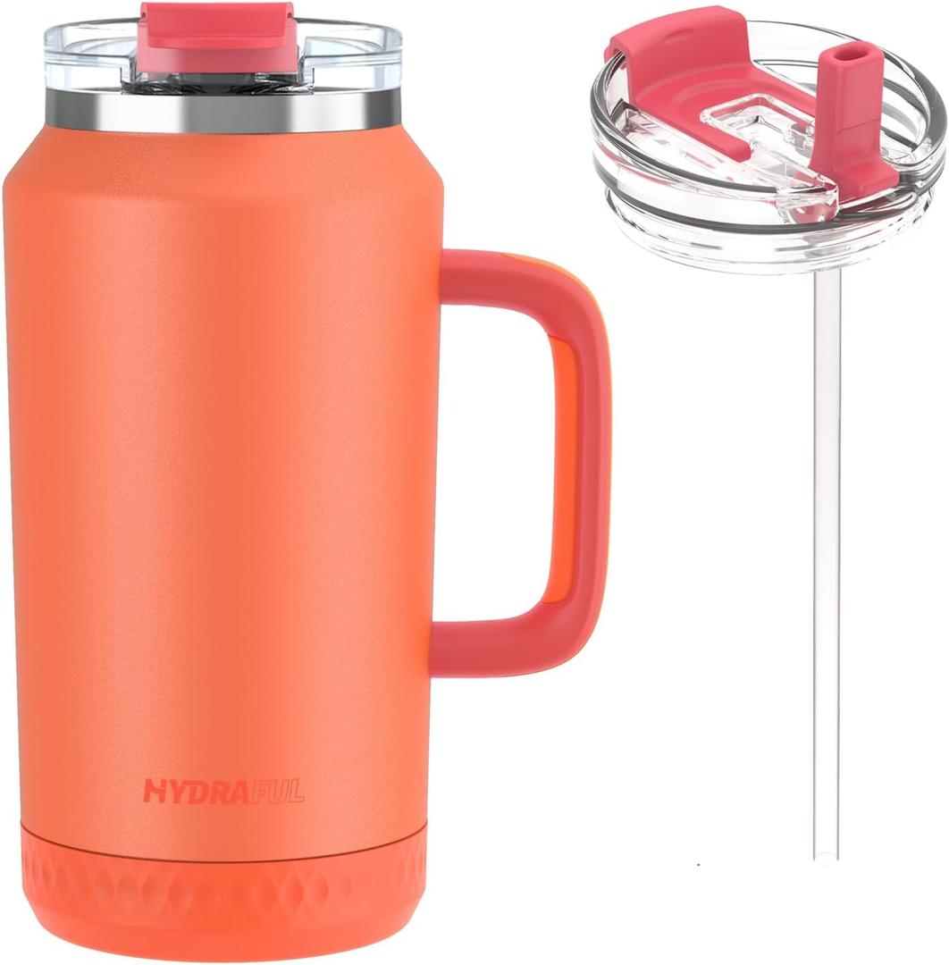 Hydraful 64 oz Tumbler with Handle and Straw - 100% Leak-Proof - Insulated Cup Reusable Stainless Steel Large Water Bottle Travel Mug for Gym, Hiking, and Camping - Gifts for Women Men Him Her (Goldenrod)