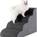 MIHIKK Dog Stairs Ramp, Curved 4-Step Dog Steps for Small Dogs and Cats, Pet Stairs for High Beds and Couch with Anti-Slip Washable Cover and Durable High Density Foam, Dark Grey