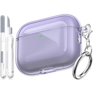 for AirPods Pro 3 Clear Case 2025, Military-Grade Shockproof, Soft TPU Highly Transparent Anti-Yellowing for AirPods Pro 3 Case with Cleaning Kit & Cute Round Buckle, Clear Purple