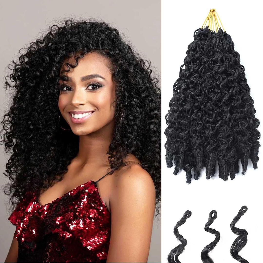 Burmese Crochet Hair for Black Women Curly Crochet Hair Water Wave with Spiral Curly End Pre-Twisted&Pre-Looped Top Boho Braids Crochet Hair Extensions (1B, 10)