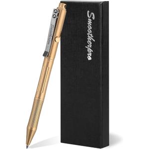 SMOOTHERPRO Bolt Action Pen, Solid Brass Ballpoint Pen Compatible with Pilot G2 Refill, Weighted Heavy Pen for Tremor Parkinson Arthritic Hand, Color Natural (RG336)