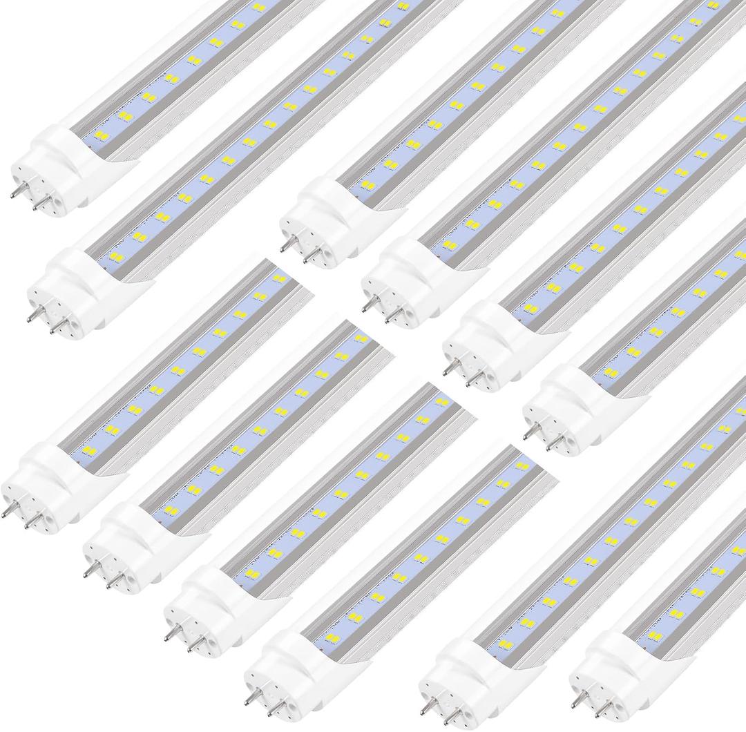 PARNOARCK Fluorescent Light Bulbs 48 inch,T8 LED Bulbs 4 Foot Type A+B,24W 3200LM 6500K Clear Cover Super Bright,Single and Double End Powered,T8 T10 T12 Fluorescent Bulbs Replacemen(12-Pack)