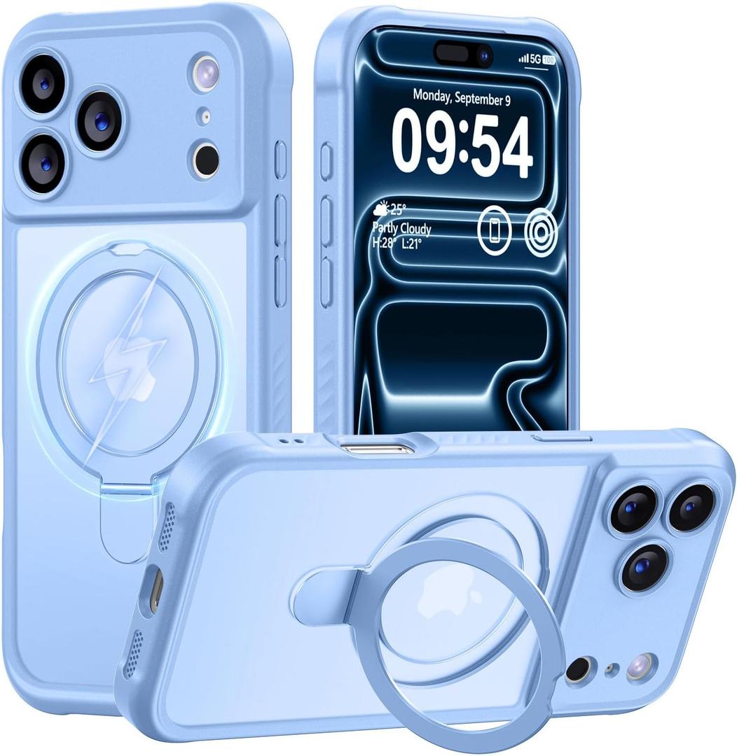 MOCCA Design for iPhone 17 Pro Max Case, Compatible with Magsafe [Premium Invisible Magnetic Ring Stand] [Military Drop Protection] Full Camera Guard Translucent Matte Slim Phone Cover,Light Blue