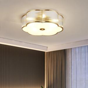 Modern Floral Flush Mount Ceiling Light,Art Deco Brass Ceiling Light,Gold Scalloped Light Fixture,Frosted Glass Ceiling Lamp for Hallway Bedroom Dining Room and Kitchen, Large