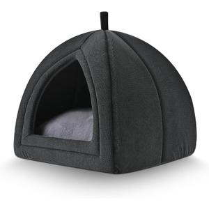 Amazon Basics Cat Cave Bed, 2-in-1 Foldable House for Indoor Cats, with Washable Cushion and Non-Slip Base, 17.5 x 17.5 Inches, Large (Grey)