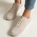 Women's Minimalist Suede Sneakers - Lace Up Casual Trainers in Beige for Everyday, Streetwear & Minimalist Outfits, 9.5