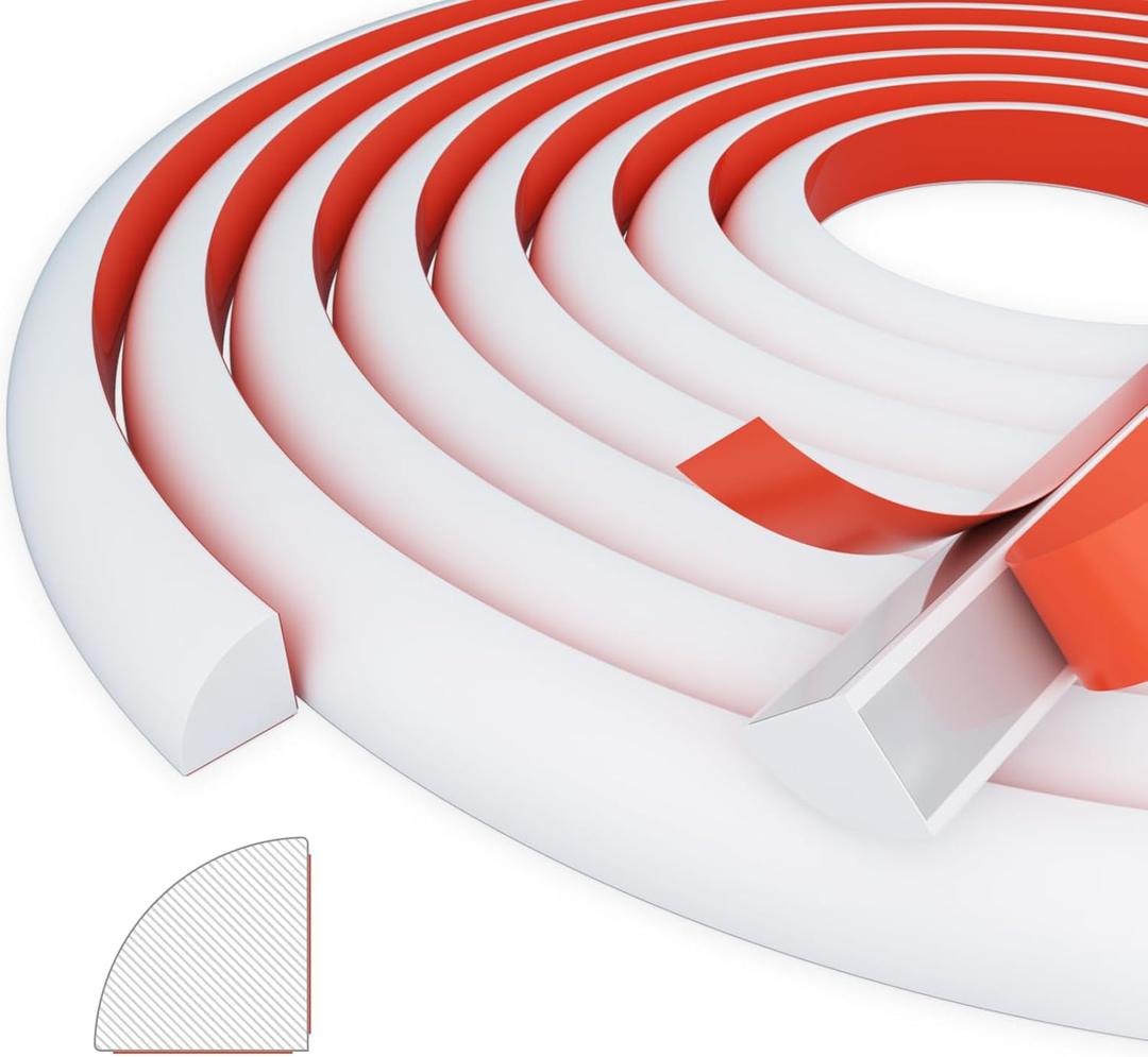 Flexible Quarter Round Molding, Peel and Stick Silicone Edge Trim for Floor, Kitchen, Countertop, Bathroom, Sink, Shower, Bathtub (118Inch, White)