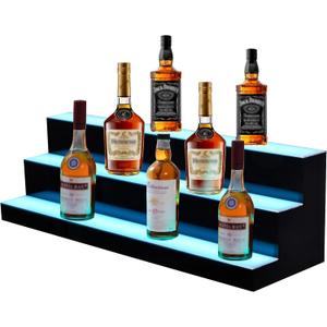 LED Lighted Liquor Bottle Display Shelf | 3 Tier 24 Inch Bourbon Whiskey Shelf | RF Remote & App Control, 1-4 H Timing | Alcohol Bottle Rack for Home Stick Living Room Accessories and Decor