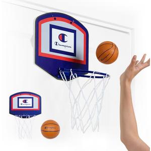 Champion 360 Mini Basketball Hoop Set (Red/White/Blue), Over-The-Door 10.5" x 8.5" Backboard with Spring-Loaded Foldable Rim & Nylon Net, Includes 3.5" Mini Ball for Quick Indoor Basketball Play