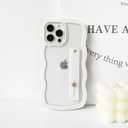 NITITOP Compatible with iPhone 12 Pro Max Case with Wrist Strap Kickstand Clear Cute Wave Wavy Frame for Women Girls Two-in-one Back Shockproof Protective Phone Cover - White