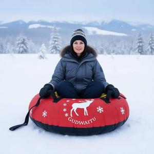 48 inch Inflatable Snow Tube Sled with Nylon Cover and Hard Bottom- Heavy Duty River Tube Float for Adults and Kids