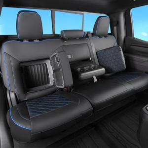 Fit for Silverado & GMC Sierra Seat Covers with Faux Leather for 2019 2020 2021 2022 2023 2024 2025 Chevy Silverado & GMC Sierra 1500 & 2020-2025 2500HD 3500HD (Black with Blue, Full Set (SG-A))