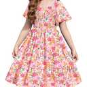 Arshiner Tween Girl Pink Floral Easter Summer Dresses Beach Tiered Midi Dress with Pockets for 9-10 Years