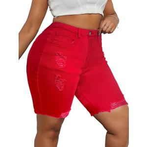 Plus Size Casual Distressed Denim Bermuda Shorts, Ripped Jean Shorts with Raw Hem 5XL 