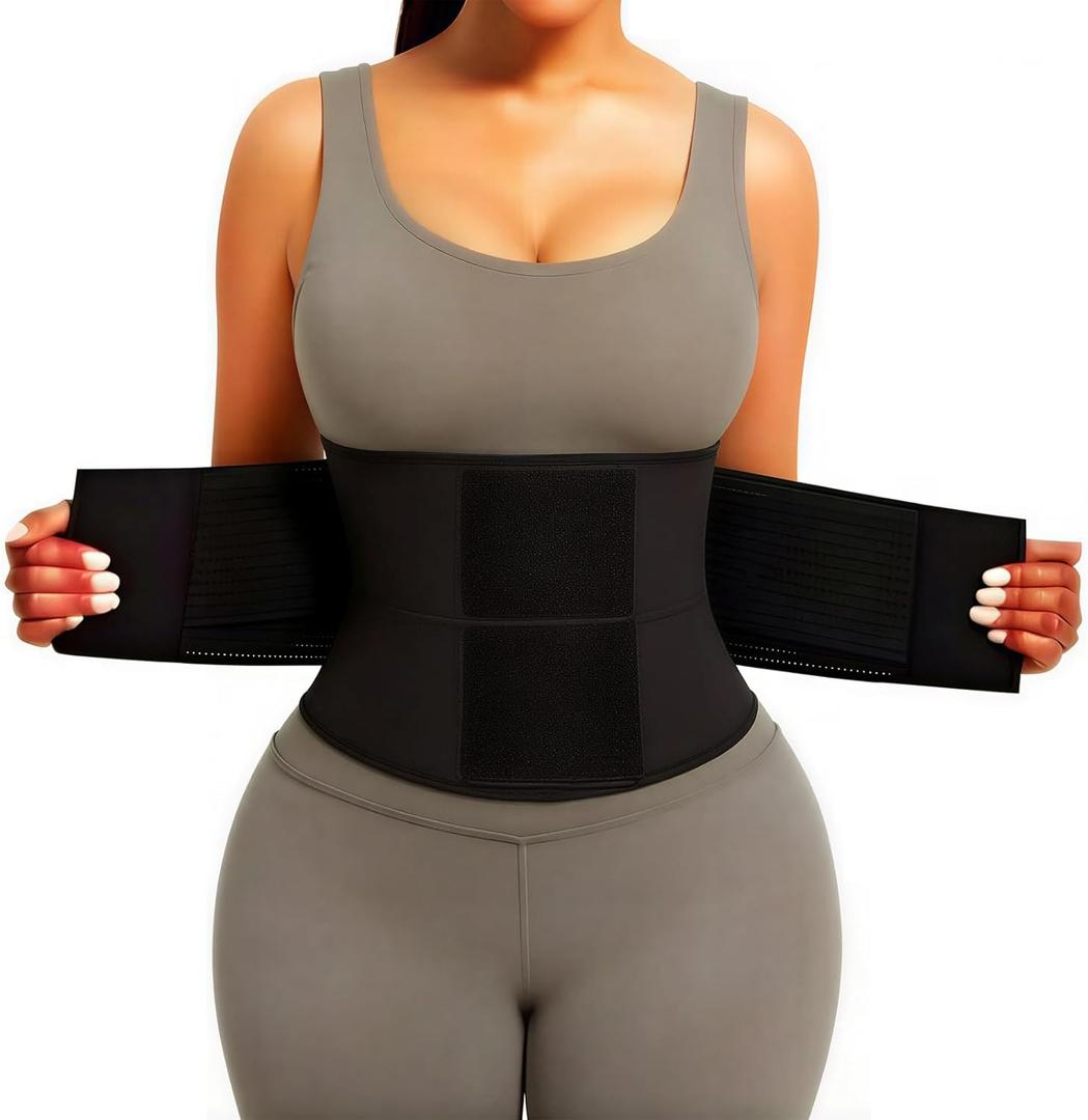 AMZBOSS Waist Trainer for Women Postpartum Belly Band Tummy Control Shapewear Faja Body Shaper Waist Cincher Triple Wrap (Black)