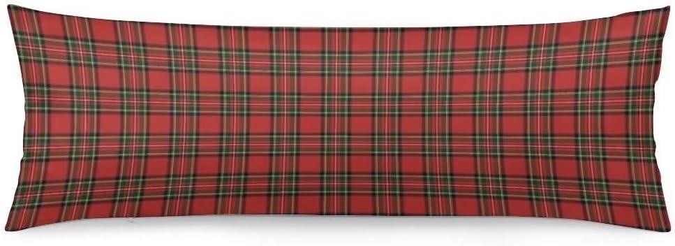 Christmas Body Pillow Cover 20x54 Red Plaid Long Pillowcase with Zipper Decorative Retro Classic Rectangle Cushion Covers,Scottish Farmhouse Pillow Case for Bedroom,Couch (Colors-u-006)