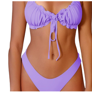 ZAFUL Women's Triangle Bikini Floral Ruffles Bow Tie Up Bikini Set Two Piece Swimsuit, S