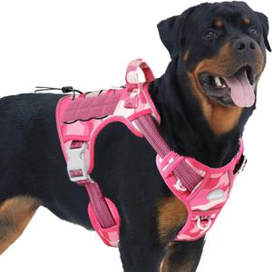 Auroth Tactical Dog Harness for Small Medium Large Dogs No Pull Adjustable Reflective K9 Working Training Easy Control Pet Vest Military Service Harnesses, Pink Camo (L(Neck:18-29",Chest:24-37"),45-80 lbs, Camo - Pink Camo)