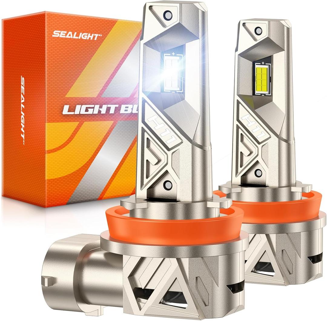 SEALIGHT H11/H9/H8 LED Bulbs, 96000LM 10X Ultra Brighter H11 Fog Bulb, 32PCS Lighting Chips, IP68 Proof 80,000hrs+ Lifespan, H16 Front Fog Light 6500K White Bulbs, Anti Hyper Flashing, Pack of 2