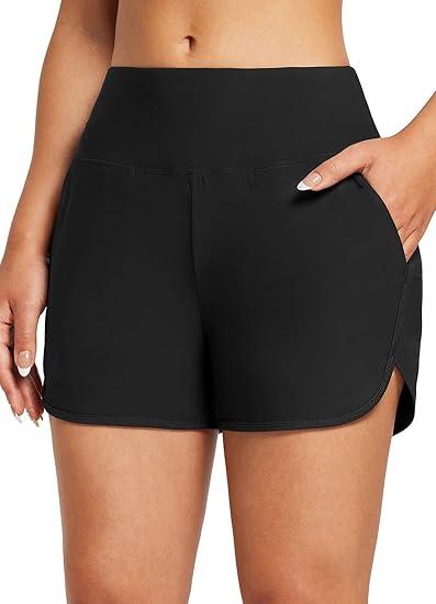 baleaf Women's 3" High Waisted Swim Board Shorts Quick Dry Swimsuits Bottoms Trunks with Pockets, Size Large