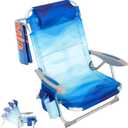 #WEJOY Folding Beach Chair for Adults, 4-Position Aluminum Lightweight Beach Chair, Low Sands Chairs with Backpack Straps, Cup Holder and Padded Headrest, Supports 265lbs for Lawn (#C 1 Pack Blue Pattern)