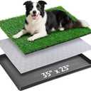Portable Dog Grass Pad with Tray 35''x23'', Dog Litter Box with Artificial Grass Patch & Washable Reusable Pee Pad for Puppy PottyTraining, Pet Loo Indoor Outdoor Use for Balcony Patio Apartment