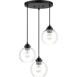 3-Light Black Pendant Light Fixture, Globe Cluster Hanging Light, Kitchen Island Lighting with Clear Glass for Dining Room Living Room Laundry Entrance Foyer, ZCPL101BK-3C (6.7 inch)