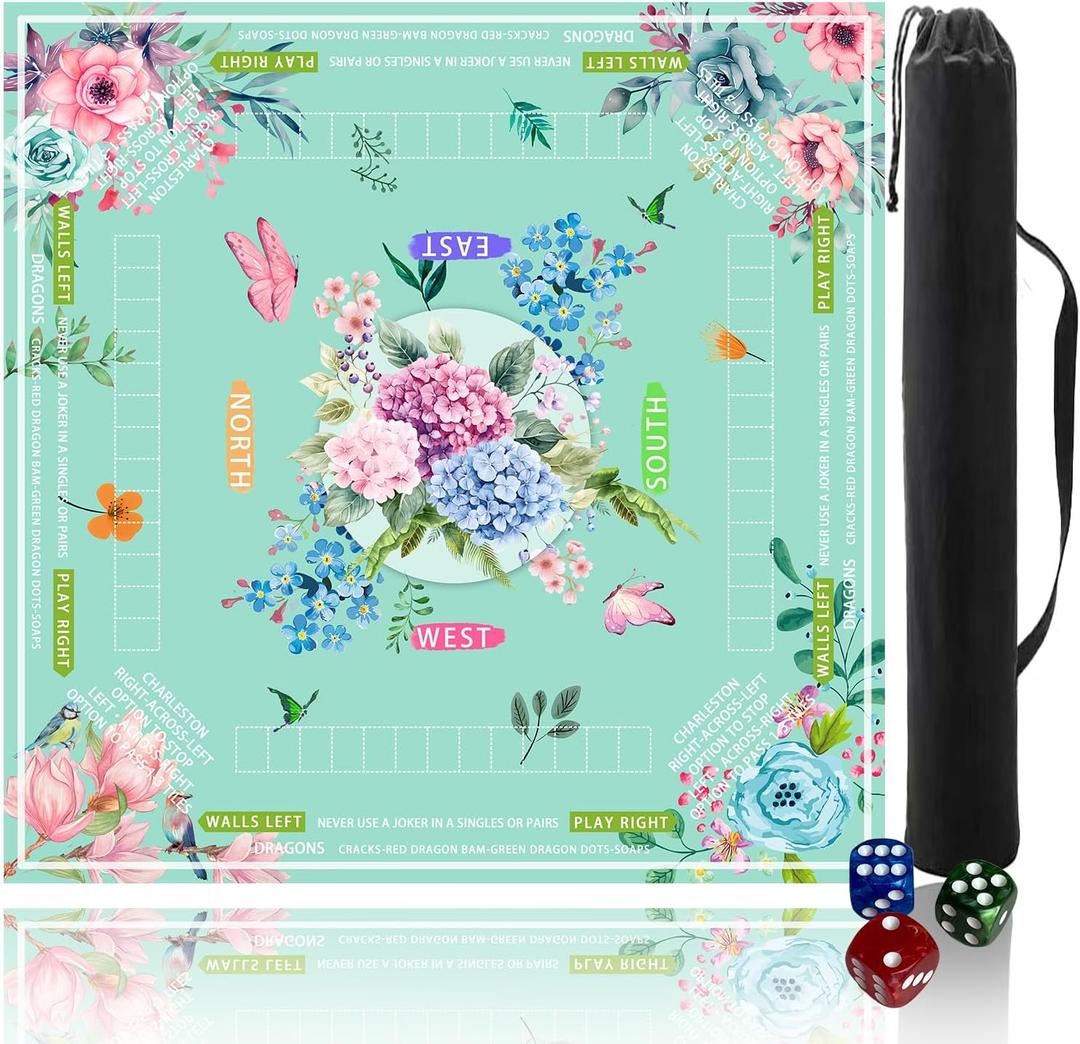 mahjong mat for table with Drawstring Bag/31.5Inch/american mahjong table cloth with rules mats,Noise Reduction Anti-Slip game mat for table,for Mahjong/Poker/Board Games/Card Games/Dominoes (blue), 7 inches x 16 inches