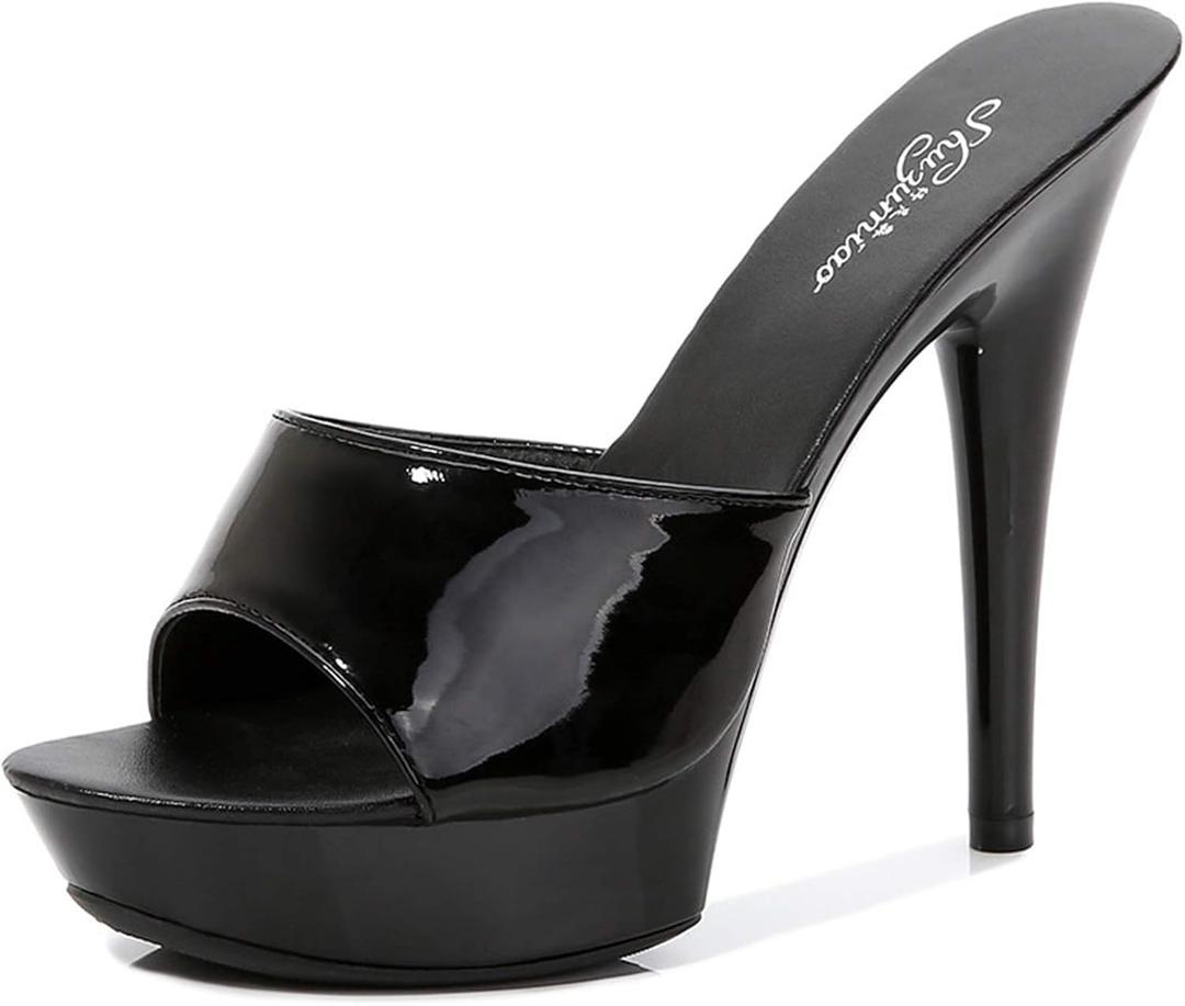 YIYA High Heeled Mules for Women Open Toe Stilettos Sandals Summer Platform High Heels Slides Dress Party Backless Shoes, Size 40