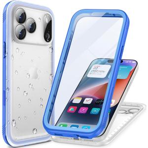 Cozycase TOP Military Protective IP68 Waterproof Case for iPhone 17 Pro Heavy Duty 360 Shockproof Full Body with Screen Camera Protector Double Dustproof Hard Tough 17Pro Front Back Cover (Frosted Blue)