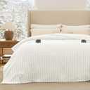 Bedsure Electric Blanket Queen Size - Thick Striped Flannel Electric Blanket with Dual Control, Heating with 10 Heat Settings & 10 Time Settings, 8 hrs Timer Auto Shut Off (84x90 inches, White)