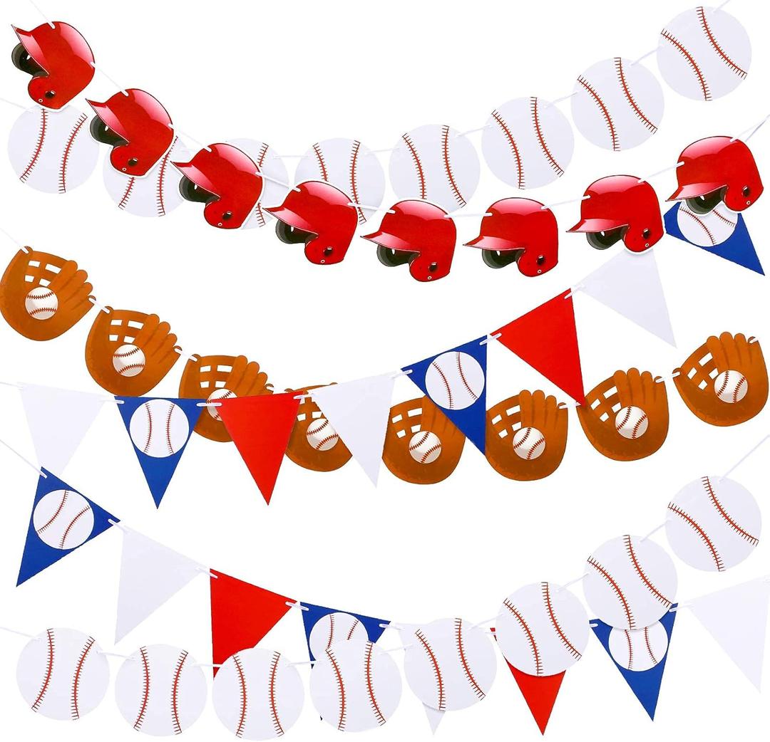 Tatuo 6 Pieces Baseball Banner Party Decorations Baseball Paper Garland Pennant Bunting Flag Decor for Sports Theme Birthday Party Supplies