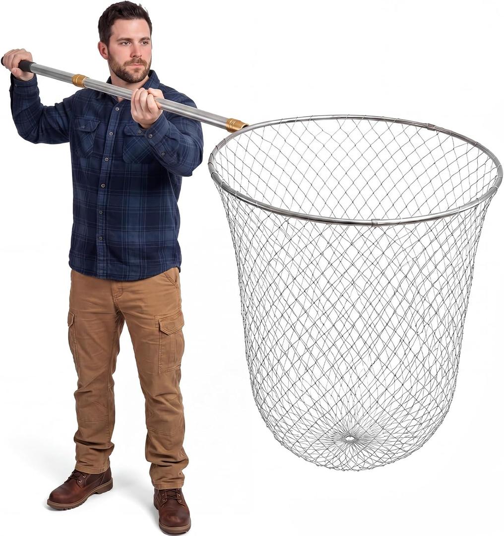 Heavy Duty Fishing Net with 83 Inch Telescopic Stainless Steel Handle 16 Inch Diameter Large Landing Net Foldable Lightweight for Bass Trout Catfish Salmon Steelhead Boat Pier Fishing