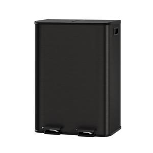 GarveeHome 2 x 8 gal Stainless Steel Double Trash Can with Lid for Kitchen, Large Dual Trash and Recycle Bin Combo, Step-on Kitchen Metal Garbage Cans, PP Inner Buckets, Liner Rim, Matte Black