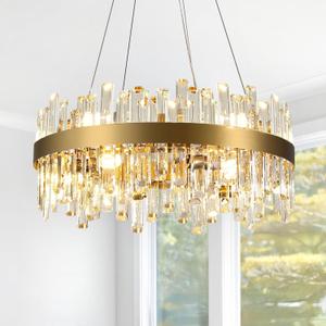 Luxury Modern Crystal Chandelier, D23.6'' Dining Room Chandelier Over Table, 12 Lights Rectangle Oval Flush Mount Pendant Light Gold Dining Room Light Fixture, for Kitchen Island & Living Room