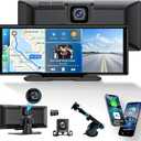 Portable Carplay Screen 10.26'' HD IPS Apple Carplay & Android Auto Screen for Car, Wireless Car Play Stereo with 4K Dash Cam/1080P Rear Camera, Car Audio Receivers,GPS Navigation,Mirror Link,FM,Siri