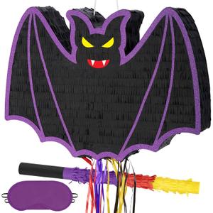 WERNNSAI Halloween Pinata - Halloween Party Decoration Scary Hallo-ween Pinata for Kids Baby Hallo-ween Costumes Party Purple Evil Bat Design Hallows Eve Decor Favor with Bat & Blindfold
