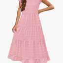HOSIKA Girls Maxi Dress Ruffle Sleeve Swiss Dot A Line Tiered Flowy Casual Party Dresses with Pockets for 9-10 Y Apricot