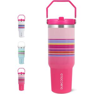 DLOCCOLD 40 oz Tumbler with Flip Straw & Handle,Stainless Steel Leak Proof Tumbler,Double Walled Insulated Water Bottle,Reusable Cup, Portable Travel Mug Fit in Cup holder (Bloomed Rose Glow)