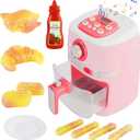 Play Kitchen Accessories, Pretend Kitchen Appliances Set with Toy Air Fryer for Kids with Sound and Lighting, Color-Changing Play Food, Birthday Gift for Boys and Girls Ages 3-5 4-8,Pink