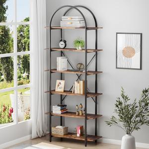 Arbuxzuy 6 Tier Bookshelf, 83" Tall Arched Bookcase, Tall Book Shelf with Metal Frame, Industrial Display Standing Shelf for Living Room, Home Office, Bedroom, Brown