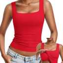 Avidlove Womens Built in Bra Tank Tops Double Lined U Neck Strechy Basic Summer Trendy Going Out Top (Red, S)