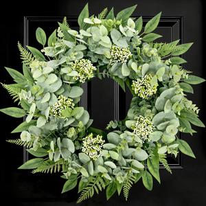 24 Inch Artificial Eucalyptus Wreath, Summer Fern Greenery Wreaths Front Door for All Year Round Indoor Outdoor Farmhouse Wedding Decor