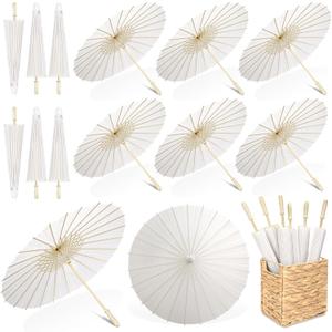 Aodaer 12 Pieces Wedding Paper Umbrella 23.6 Inch White Paper Decorative Chinese Japanese Parasol Umbrella Crafts Vintage DIY Painting Decor Wedding Favor for Photography Props Bridal Party