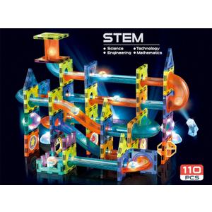 UNIQUE KIDS Magnetic Tiles Building Blocks with Marble Run STEM Toys STEAM Toys for Kids Ages 3-10+Year Old Boys Girls Best Christmas Birthday Gift (110 pcs)
