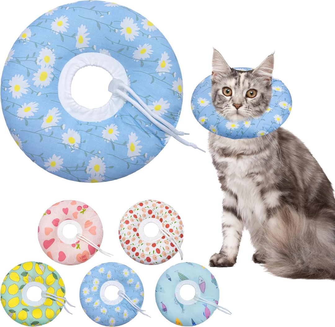Cat Cone Collar Soft, Adjustable Cat Recovery Collars Kitten Cones to Stop Licking, Cute Donut E Collar After Surgery, Anti-Lick Wound Healing Elizabethan Collar for Kitten(Blue Daisy, Medium)