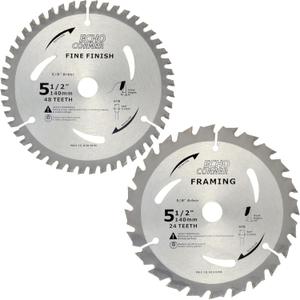 5-1/2" (5/8" Arbor) Circular Saw Blades 48Tooth+24Tooth, Heavy Duty Combo Pack Carbide TCT Fine Cut Fine Finish Crosscut Framing Ripping Wood Plywood MDF Plastic Veneer Lumber Laminate