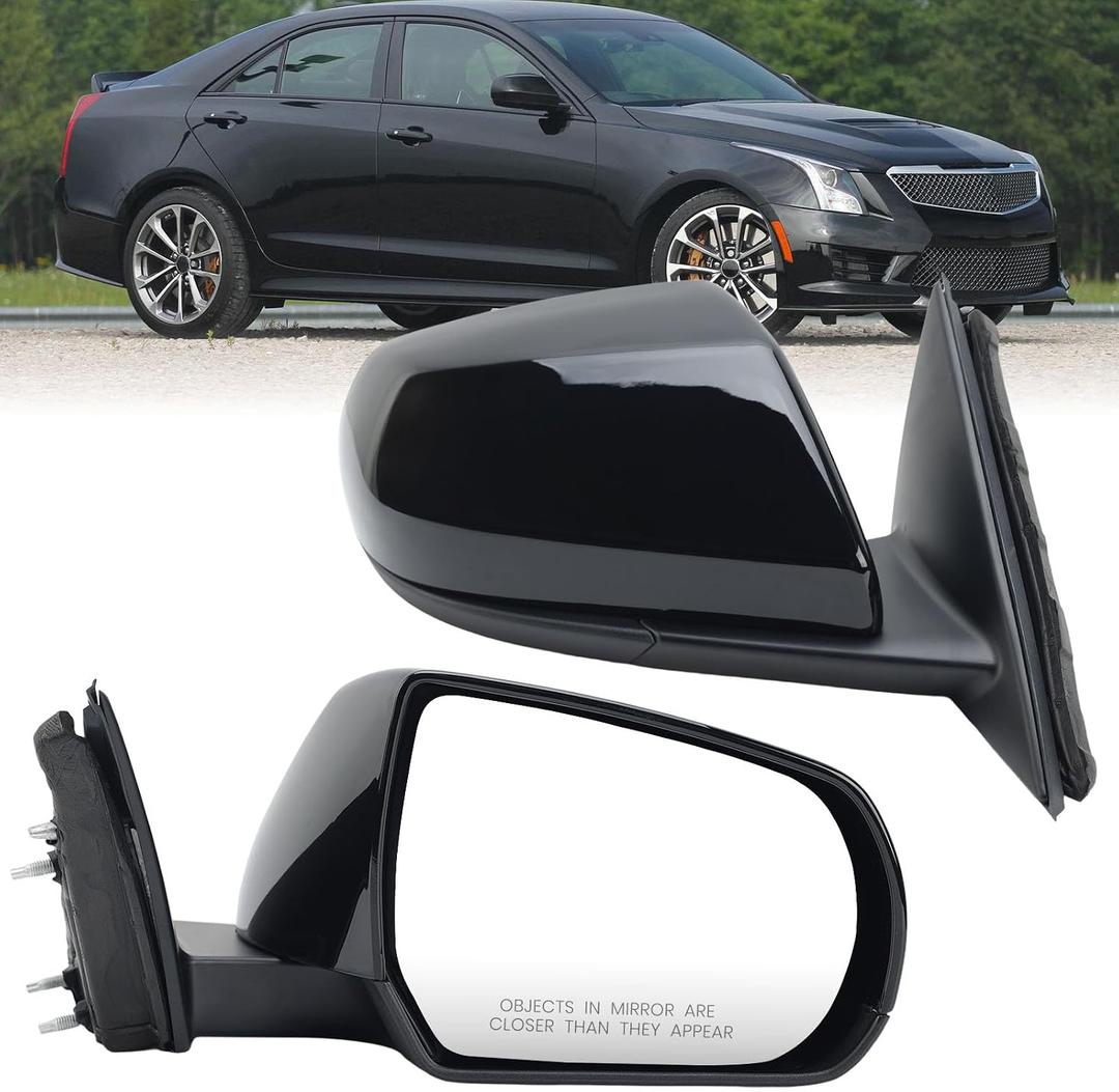 Right Passenger Side Mirror Compatible with 2013 Cadillac ATS Right Side Rear Door Mirror with Heated Manual Folding Power Glass w/o Signal Light w/o Puddle Lamp Black GM1321550 22835036, R-5 Pins