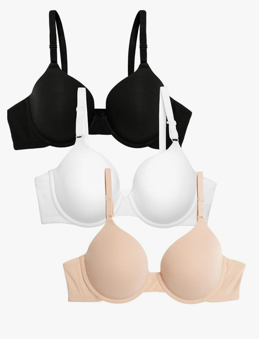 Fruit of the Loom Women's Smooth Cotton T-Shirt Bra Pack - Ultra-Soft, Flexible, and Invisible Under Tees 34C